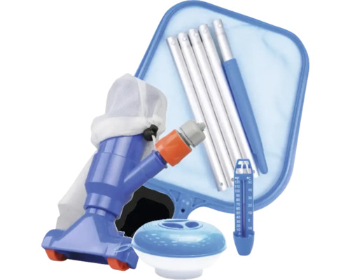 Kit de nettoyage de piscine avec épuisette, aspirateur de piscine, thermomètre et flotteur doseur