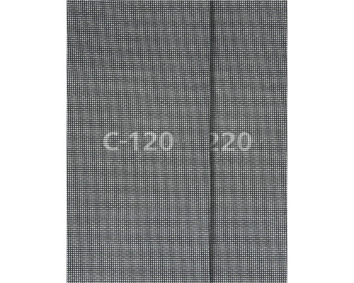 Tissu à mailles fines pour moustiquaire avec une structure de grille carrée et une couture verticale.