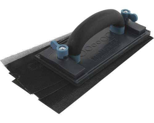 Ponceuse à main wolfcraft avec poignée ergonomique et treillis abrasifs pour plaques de plâtre et rénovation