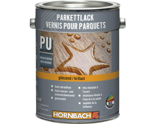 Pot de vernis pour parquets avec polyuréthane, brillant, très résistant à l'usure, résistant à l'eau et à la saleté