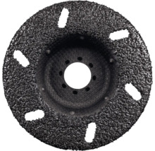 Meule abrasive avec surface rugueuse et découpes.