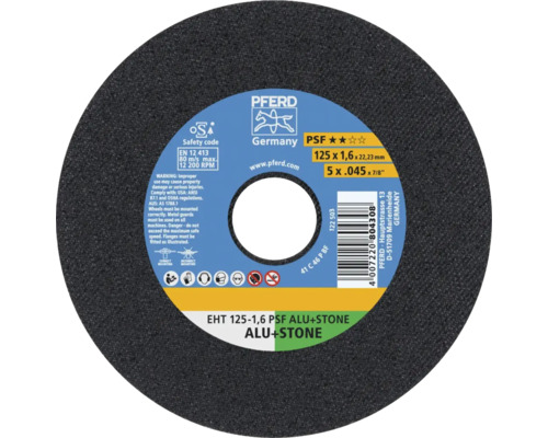 Disque à tronçonner pour aluminium et pierre, 125 x 1,6 x 22,23 millimètres