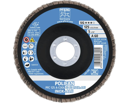 Pferd Polifan meule à lamelles 125 millimètres A 60 pour acier inoxydable et aluminium