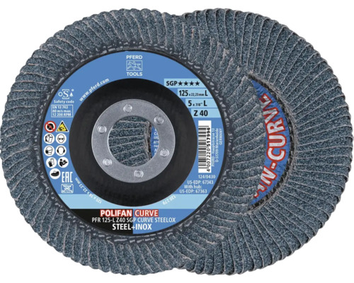 Pferd Polifan Curve Meule à lamelles, 125 millimètres, grain 40, pour acier et inox