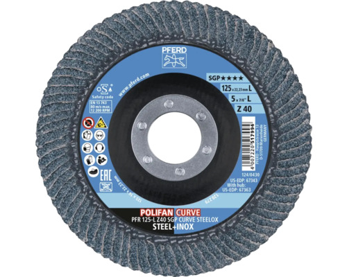 Pferd Polifan Curve disque à lamelles, diamètre 125 millimètres, grain Z 40, pour acier et acier inoxydable