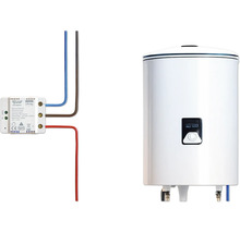 Chauffe-eau blanc avec un contrôleur intelligent et des câbles de raccordement pour une commande intelligente.