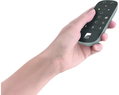 Hand hält eine EGLO Fernbedienung