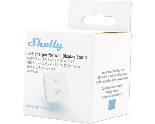 Shelly USB Ladegerät für Wanddisplayständer in Verpackung