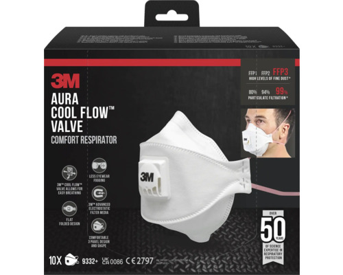 Masque respiratoire confort 3M Aura Cool Flow Valve dans son emballage