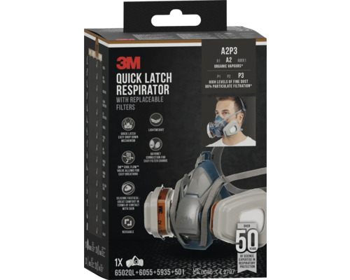 Respirateur 3M Quick Latch avec filtres remplaçables en emballage