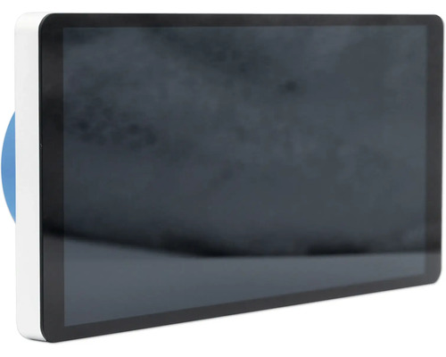 Écran rectangulaire avec cadre noir et boîtier blanc.