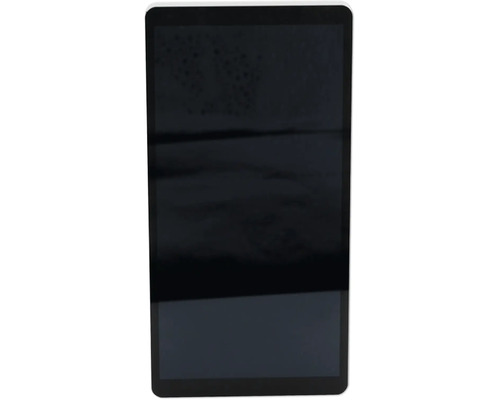 Écran rectangulaire noir avec un cadre fin en format portrait.