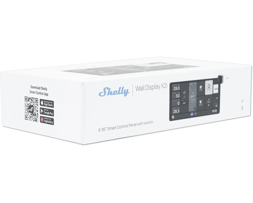 Emballage de l'écran mural Shelly X2i, un panneau de commande intelligent de 6,95 pouces avec interrupteur.