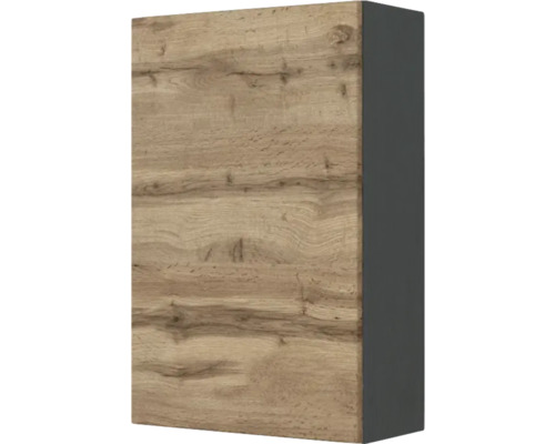Wandschrank mit Front in Eichenoptik und anthrazitfarbenem Korpus.