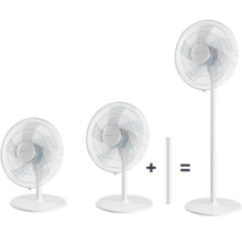 Illustration montrant l'assemblage d'un ventilateur sur pied