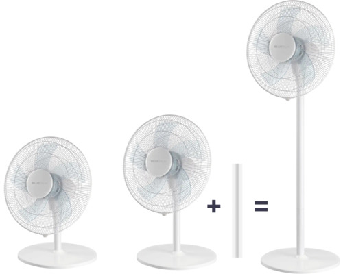 Illustration montrant l'assemblage d'un ventilateur sur pied