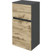 Badezimmer-Unterschrank mit Korpus in Anthrazit und Fronten in Eichenholzoptik.