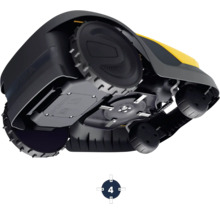 Unteransicht eines Rasenmähroboters mit Mähwerk