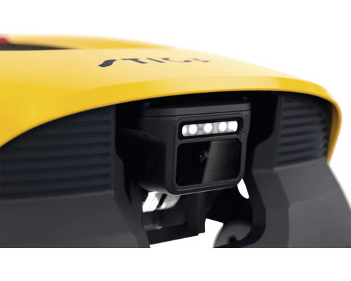 Detailaufnahme eines Robotermähers mit Sensor und Stiga Logo