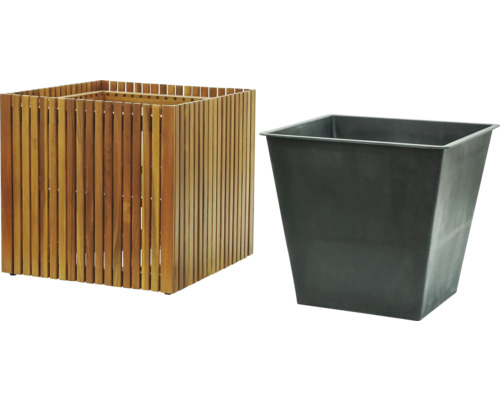 Blumenkasten aus Holz mit Kunststoffeinsatz für Pflanzen