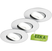 Trois spots encastrables ronds avec classe d'efficacité énergétique A.