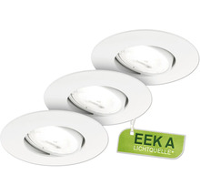 Trois spots encastrables blancs avec source lumineuse de classe d'efficacité énergétique A