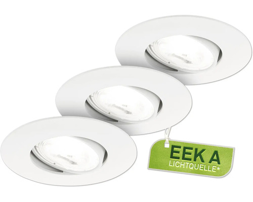 Drei weiße Einbaustrahler mit Energieeffizienzklasse A Lichtquelle