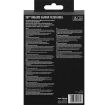 Filtre à gaz organique 3M 6055 avec avertissements et informations sur les caractéristiques du produit