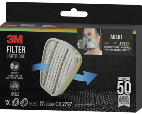 Cartouche filtrante 3M ABEK1 pour la protection contre les gaz organiques, inorganiques, acides et ammoniacaux