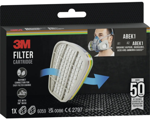 Cartouche filtrante 3M ABEK1 pour la protection contre les vapeurs organiques, les gaz inorganiques, les acides et l'ammoniac