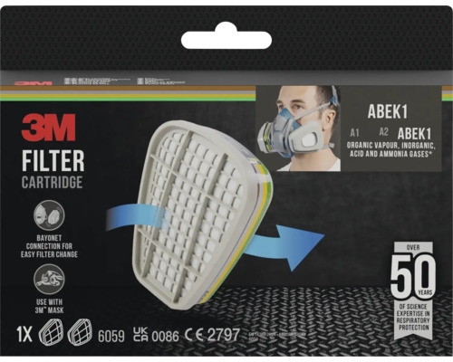 Cartouche filtrante 3M ABEK1 pour la protection contre les vapeurs organiques, les gaz inorganiques, les gaz acides et l'ammoniac