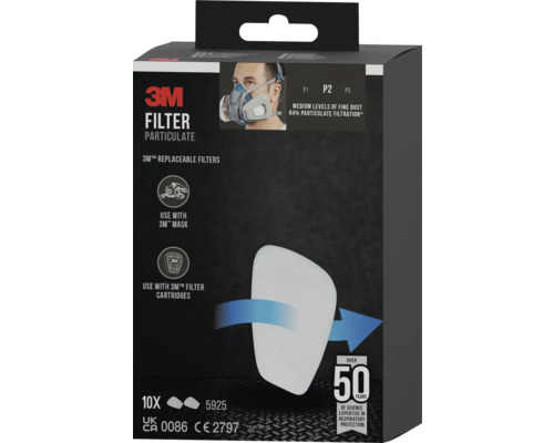 3M Partikelfilter Verpackung, P2 Filter zum Schutz vor mittleren Feinstaubkonzentrationen, geeignet für 3M Masken und Filterkartuschen