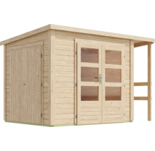 Abri de jardin en bois avec double porte et porte latérale