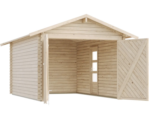 Holzgarage mit Flügeltür und Seitentür
