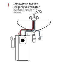 Installationshinweis für Niederdruckarmatur am Waschbecken