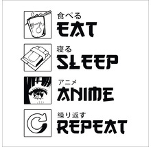 Grafik mit den Worten Essen, Schlafen, Anime, Wiederholen
