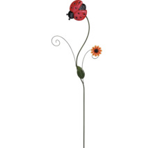 Piquet de jardin avec coccinelle et fleurs en métal