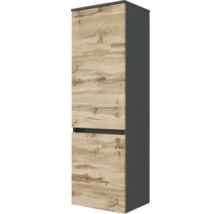Badezimmer-Hochschrank mit zwei Türen in Eichen-Optik und anthrazitfarbenem Korpus.