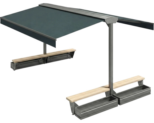 Terrassenüberdachung mit Sitzbank und Pflanzkästen