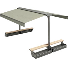 Store banne autoportant avec banc et jardinière