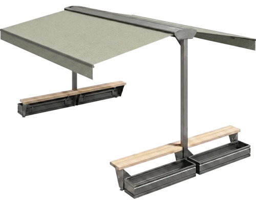 Store banne autoportant avec banc et jardinière