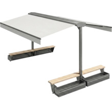 Groupe de sièges avec toit de protection solaire et jardinières pour l'extérieur