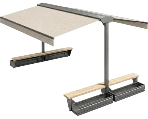 Doppelter Pavillon mit Sitzbänken und Pflanzkästen