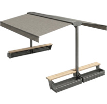 Banc avec protection solaire et jardinières