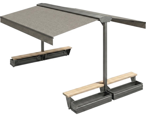 Banc avec protection solaire et jardinières