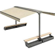 Groupe de sièges avec store et jardinières pour l'extérieur