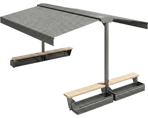 Ensemble de sièges avec protection solaire et jardinières intégrées