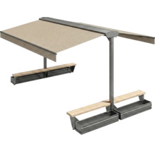 Ensemble de jardin avec store, bancs et jardinières