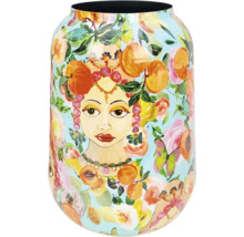 Dekorative Vase mit Gesicht, Pfirsichen und Blumenmuster