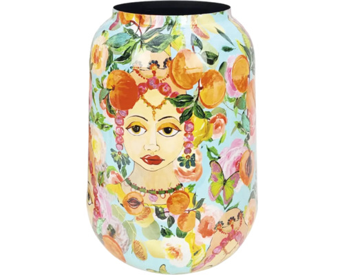 Dekorative Vase mit Gesicht, Pfirsichen und Blumenmuster